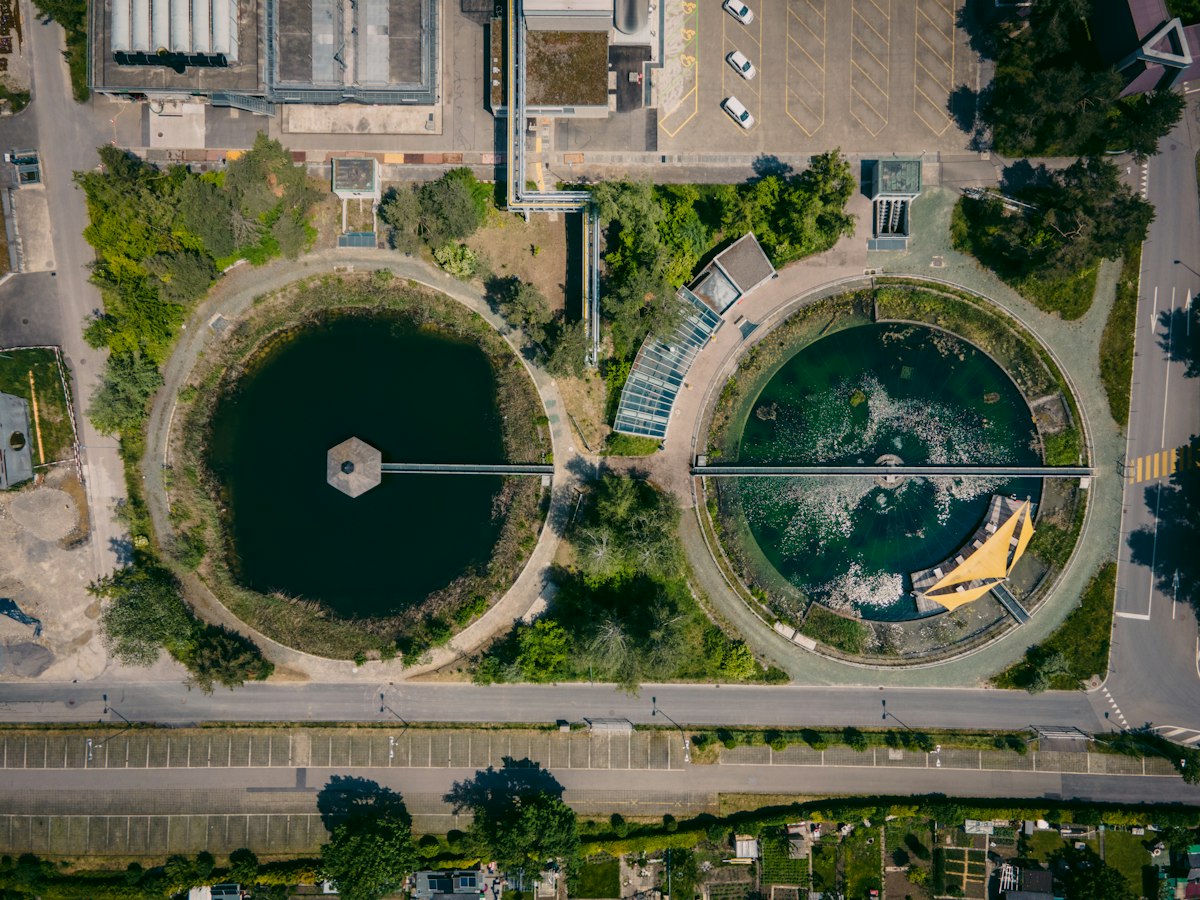 Water treatment production process aerial view