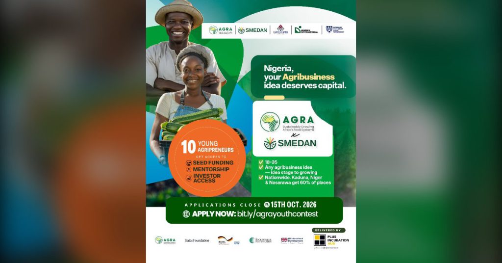 AGRA-SMEDAN Youth Agri-Innovation Contest 2026 flyer for Nigerian youth in agribusiness